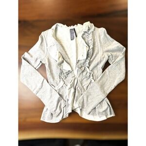 Guess Gray Ruffle Front‎ Open Knit Cardigan Jacket Women's Top Y2K Whimsigoth
